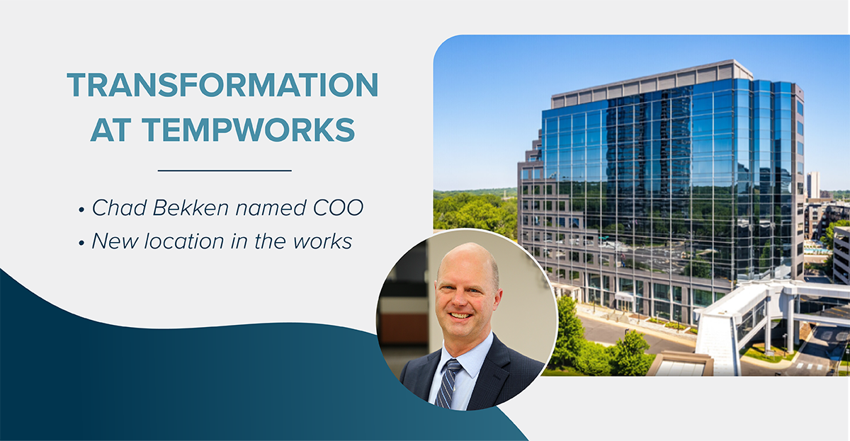Image of new TempWorks COO Chad Bekken and location of new building